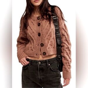 Free People Cable Knit Cardigan - Tan